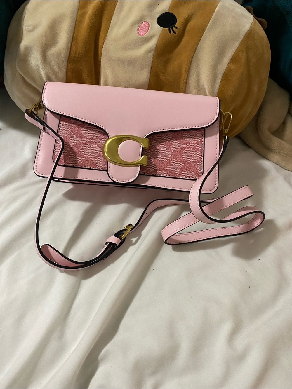 Coach Pink Leather and Signature Canvas Clutch with Gold C Logo - Picture 2 of 2